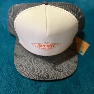 NWT Sperry Trucker Hat - White & Gray Nautical Print - Adjustable Snapback